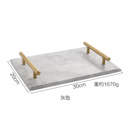 Nordic Home Decor Light Luxury Natural Marble Jewelry Storage Tray with Gold Handle Trinket Ring Plate Wedding Gift