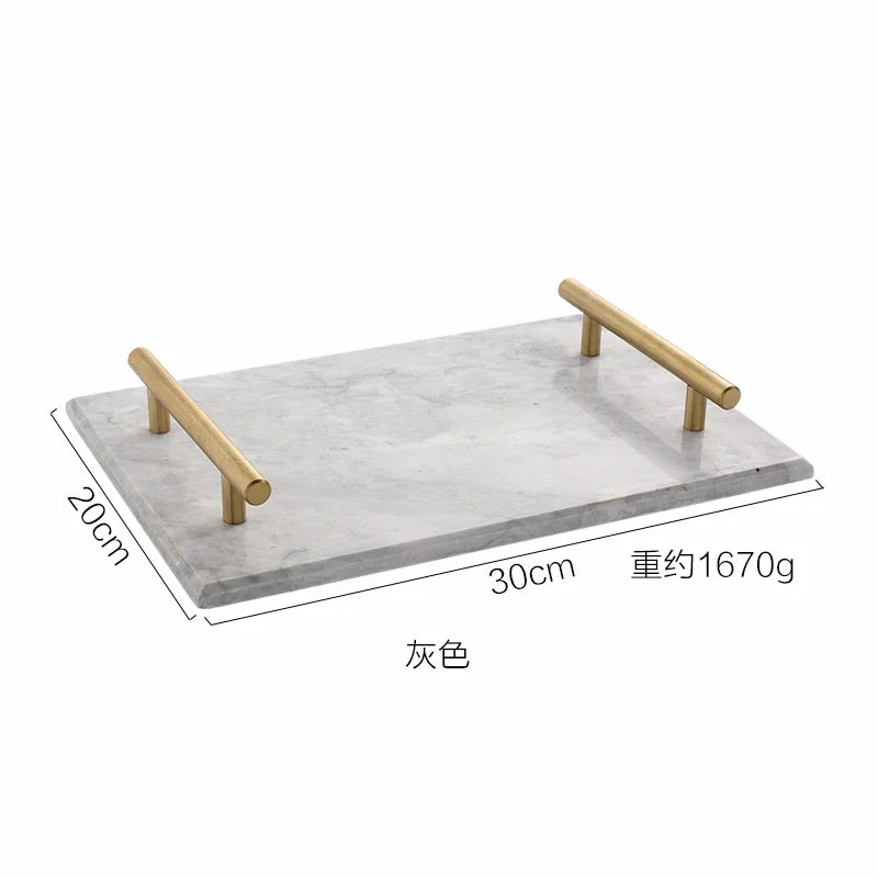 Nordic Home Decor Light Luxury Natural Marble Jewelry Storage Tray with Gold Handle Trinket Ring Plate Wedding Gift
