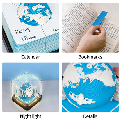 2024 Calendar Memo Pad With LED Lights,Time Piece Calendar,Creative Desk Calendar DIY Paper Carving Art Craft Desktop Decoration