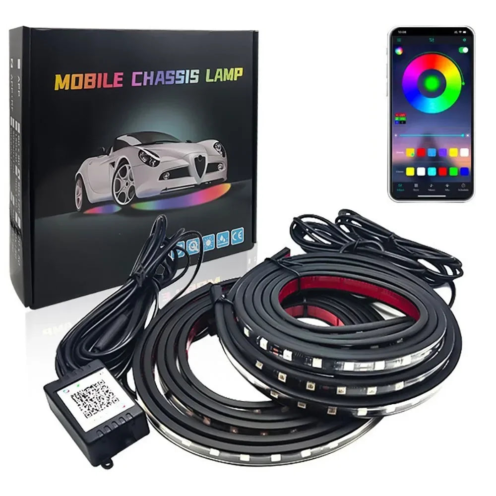 Car Colorful Modification Rainbow APP Flow Light Running Lantern RGB Car Bottom Music Rhythm Decorative Light