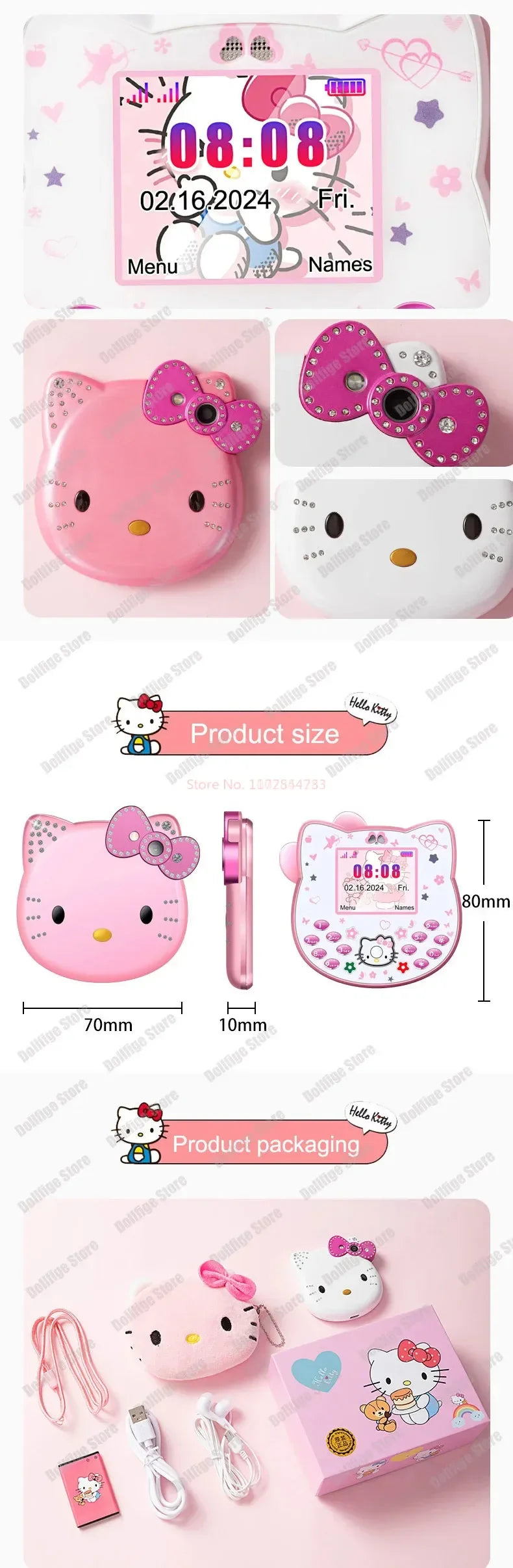 Original Sanrio Hello Kitty Cute Mini Phone Cartoon Kids Taiml Kawaii Phone Birthday Festival Fashion Children Girls Gifts Toys