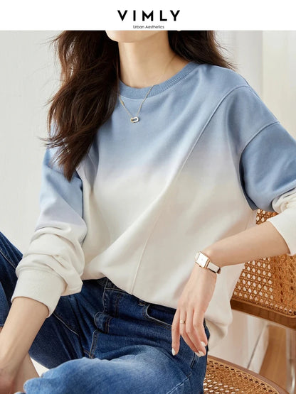 VIMLY Loose Gradient Sweatshirts for Women  Autumn Fashion Casual Round Neck Pullovers Long Sleeve Tops Female Clothes M2967