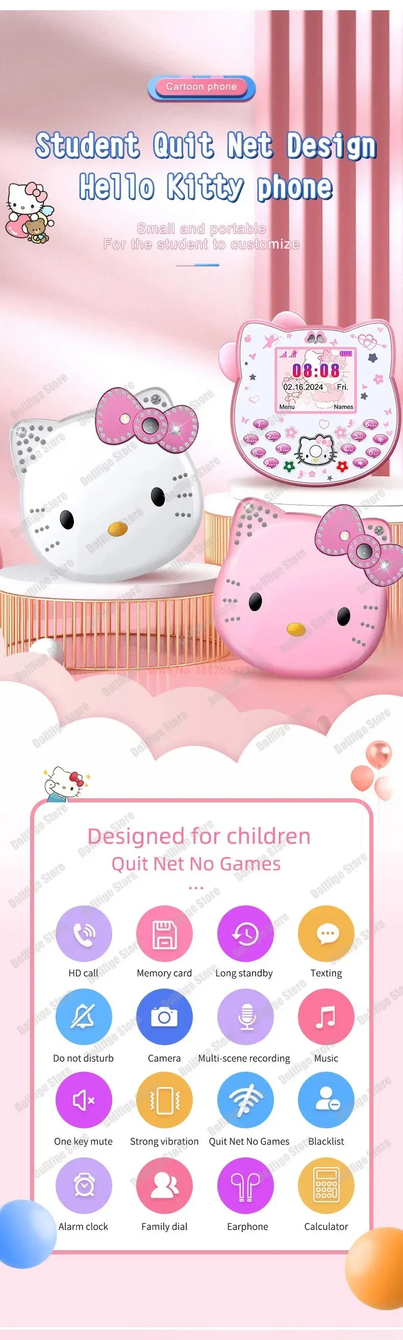 Original Sanrio Hello Kitty Cute Mini Phone Cartoon Kids Taiml Kawaii Phone Birthday Festival Fashion Children Girls Gifts Toys