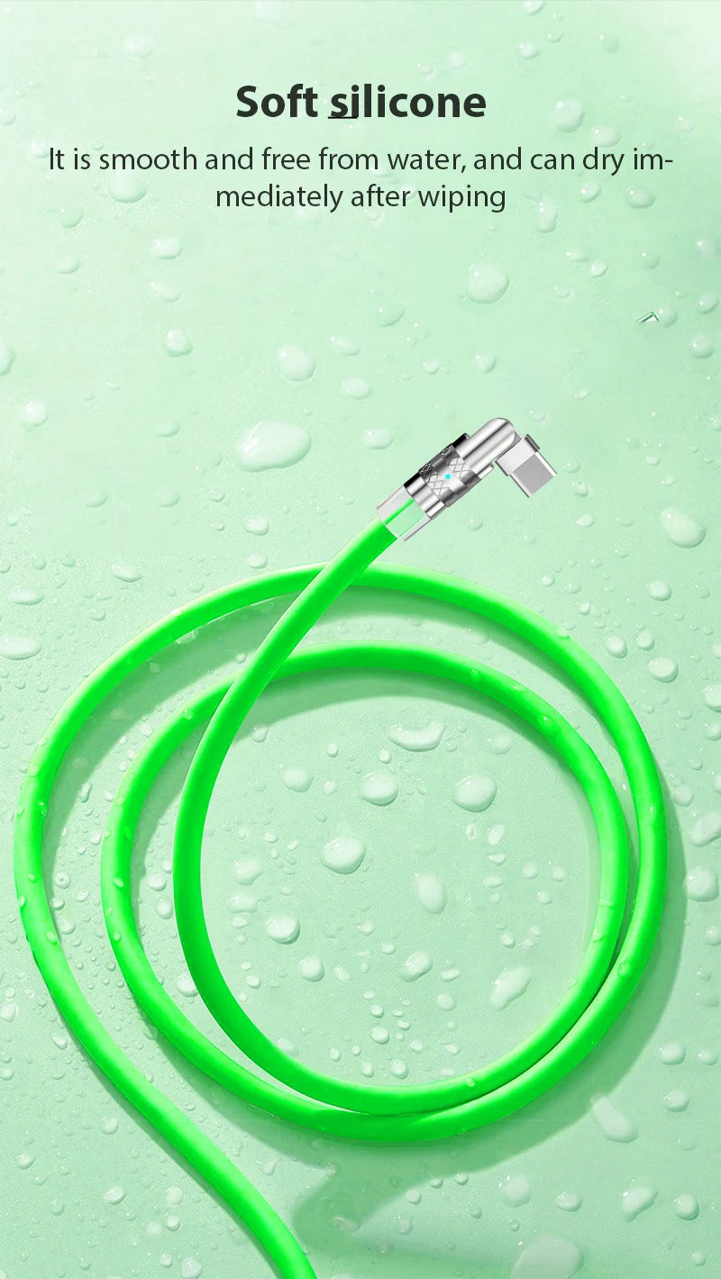 120W Usb Type C Fast Charge Cable 180 Degree Elbow Rotation Type C-Lightning Zinc Alloy Liquid Silicone Data Cable with Light