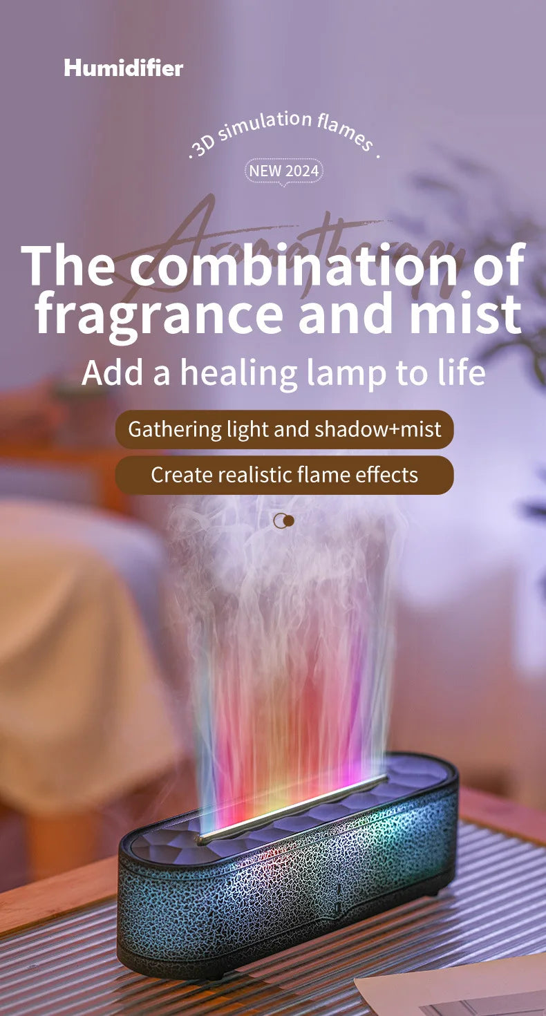 Rainbow Aroma Diffuser Fire Flame USB Air Humidifier for Home Room Fragrance Essential Oil Diffuser Remote Control Aromatherapy