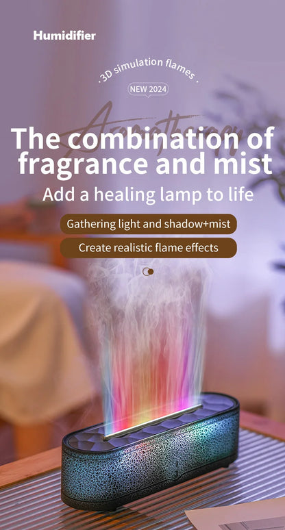 Rainbow Aroma Diffuser Fire Flame USB Air Humidifier for Home Room Fragrance Essential Oil Diffuser Remote Control Aromatherapy