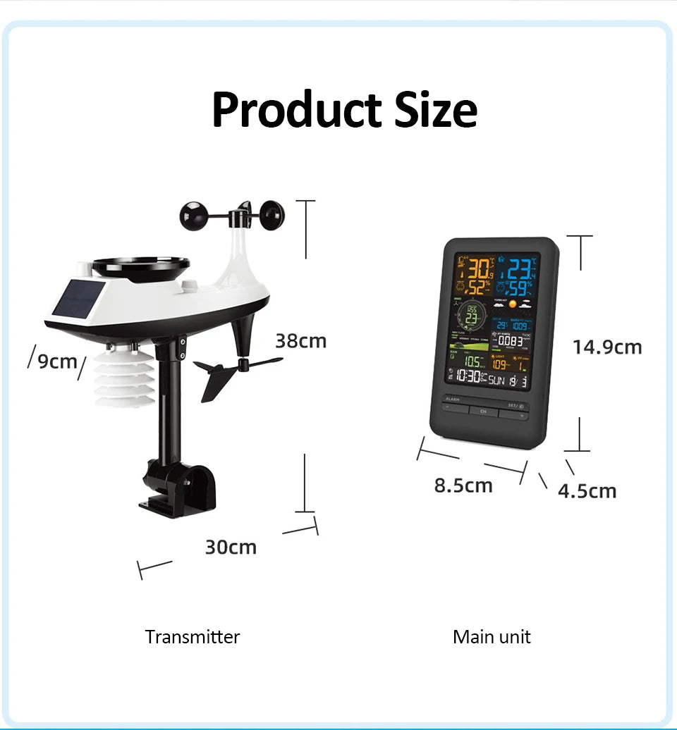 Smart WiFi Weather Station Digital Clock Wind Speed Direction Rainfall Light Index Air Quality Temperature Humidity Monitor