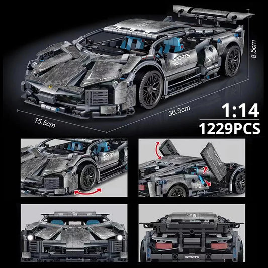 1280PCS 1:14 Building Blocks Car MOC City Speed Luxury Auto Racing Vehicle with Super Racers Bricks Toys for Children Gift.