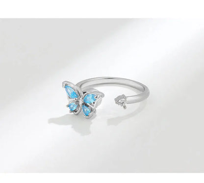 Blue Fidget Spinner Ring Anxiety for Women Multiple Crystal Flower Butterfly Animal Ring Rotate To Anti Stress for Wedding Party