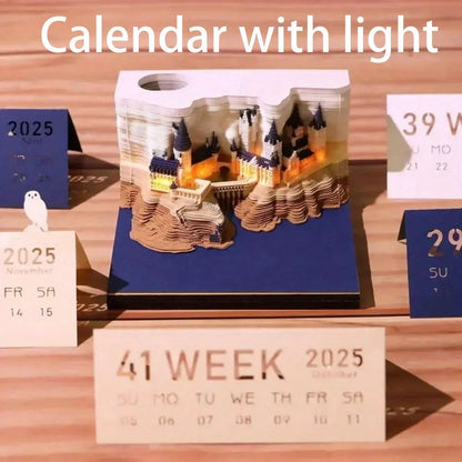2025 3D Castle Paper Sculpture Desk Calendar Magic Castle Memo Pad Tear-Away Notepad DIY Craft Gifts for Home Office School