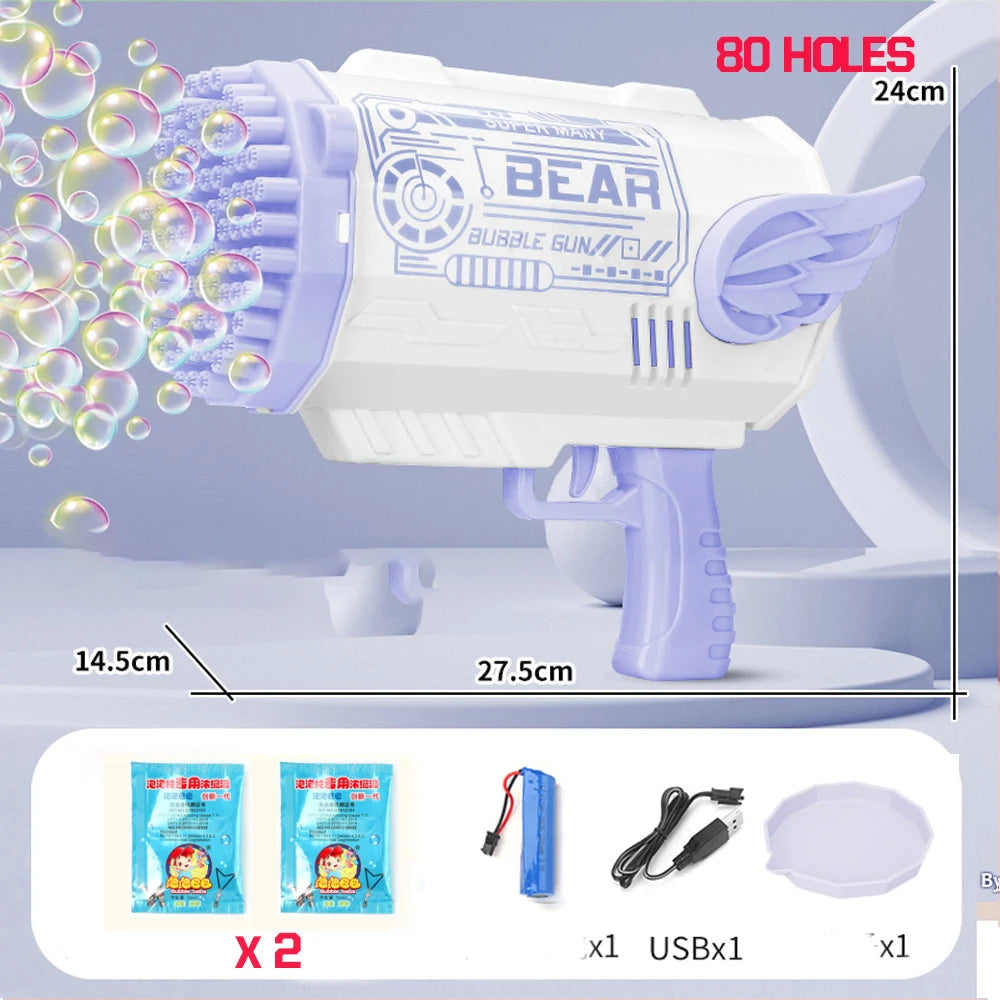 Pistolet à bulles automatique Machine à bulles de savon électrique LED N-Hole Bubble Maker Blower Bubble Guns Jouet Jeu de plein air Cadeau de fête de mariage