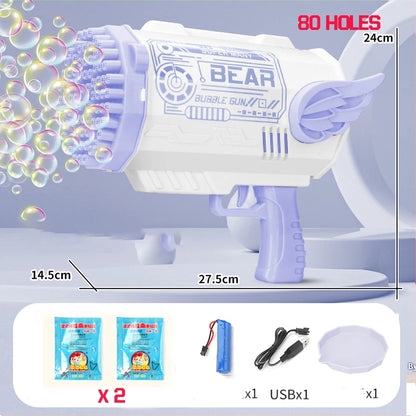 Pistolet à bulles automatique Machine à bulles de savon électrique LED N-Hole Bubble Maker Blower Bubble Guns Jouet Jeu de plein air Cadeau de fête de mariage