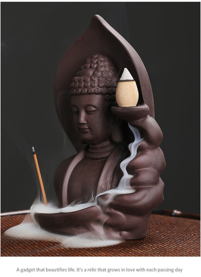 1pc Brûleur d'encens à refoulement Nuages ​​de bon augure Bouddha Brûleur d'encens à refoulement en argile violette Porte-encens (sans encens)