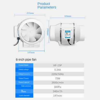 4/5/6 inch 110-220V Exhaust Fan Home Silent Inline Pipe Duct Fan Bathroom Extractor Ventilation Kitchen Toilet Wall Ventilator