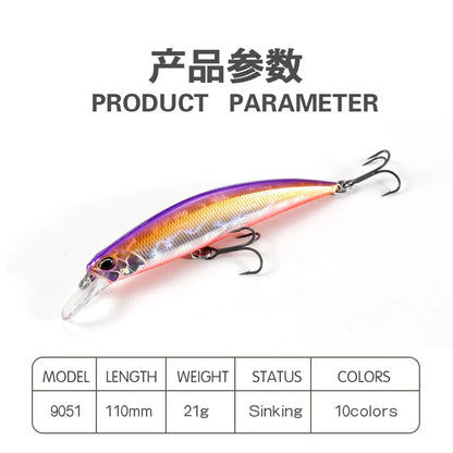 19g 110mm Sinking Minnow Fishing Lures Saltwater Artificial Hard Bait for Bass Pike Trout Swimbait Wobblers Fishing Accessories