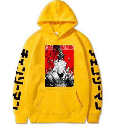 2024 Japanese Anime Hoodie Chainsaw Man Logo Gothic Printed Long Sleeve Streetwear Sweatshirt Fashion New Oversized Hip Hop Clot