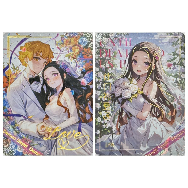 Anime Demon Slayer Kamado Tanjirou Kochou Shinobu Iguro Obanai Kanroji Mitsuri Rare Collectible Cards Birthday Gifts Kid Toys
