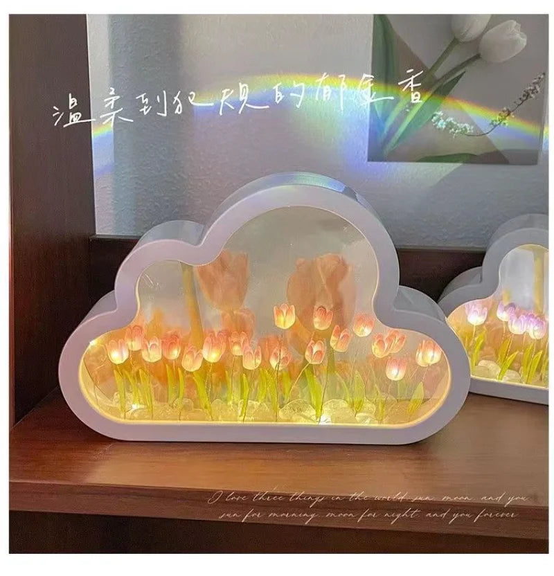 Tulip Light Cloud Mirror Table Lamps Lights Tulips Floral Lamp Nightlight DIY Material Accessories Decorations Wedding Gift