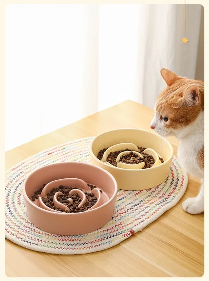 Slow Feeder Cat Bowl Ceramic Cat Food Bowl for Cervical Spine Protection Anti-choking Cat Slow Feeding Dish Bowl Pet Supplies