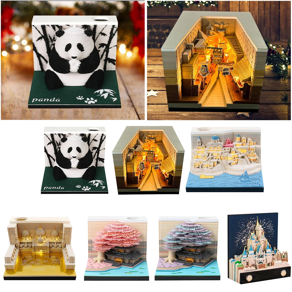 2024 Time Piece Calendar with Light Sculpture Notepad 3D Memo Pad Calendar Tear-Away for Home Office Desktop Decoration Gift