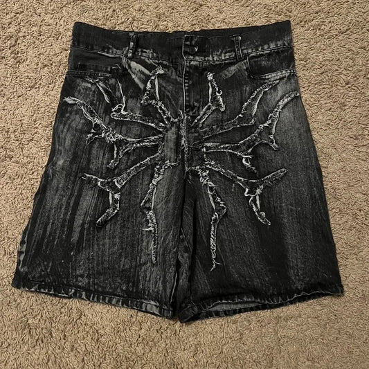 2024 American New Fashion Embroidered Denim Shorts With Oversized Geometric Patterns Women Y2K Harajuku Hip Hop Shorts
