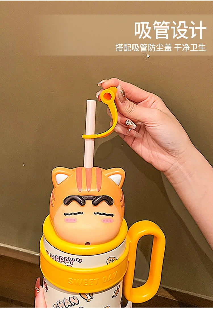 800Ml Crayon Shin-Chan 316 Stainless Steel Thermos Cup Cute Cartoon Doll Couple Water Cup Large Capacity Straw Cup Gift Toys