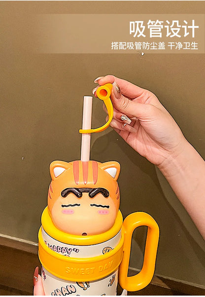 800Ml Crayon Shin-Chan 316 Stainless Steel Thermos Cup Cute Cartoon Doll Couple Water Cup Large Capacity Straw Cup Gift Toys