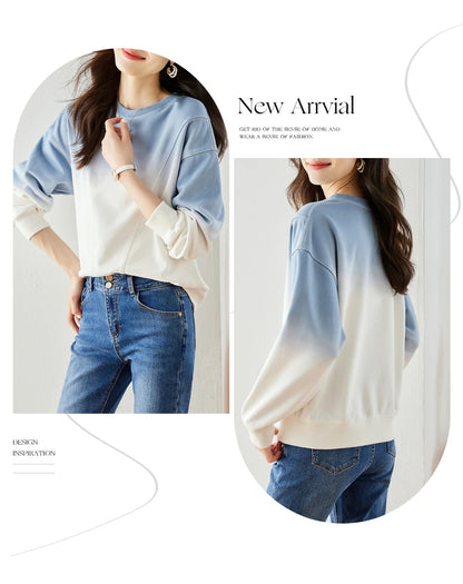 VIMLY Loose Gradient Sweatshirts for Women  Autumn Fashion Casual Round Neck Pullovers Long Sleeve Tops Female Clothes M2967