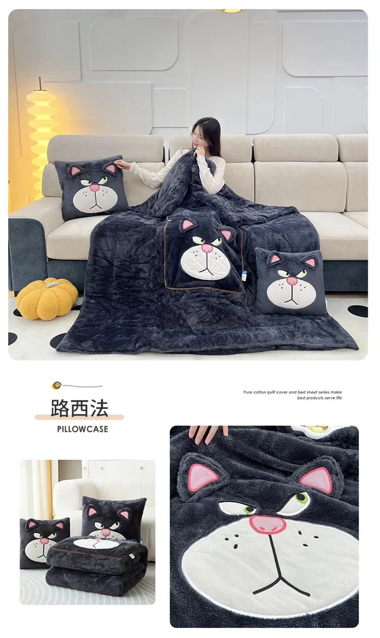 Stitch Disney Throw Pillow Blankets Two In One Kawaii Flannel Pillow Thickened Nap Blanket Living Room Cute Decoration Bedroom