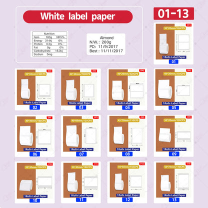 5 Rolls 30-50mm Thermal label Paper Rolls White Color Waterproof for Niimbot B1 B21 B203 B3S Label Printer Barcode Name Printing