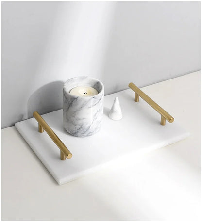 Nordic Home Decor Light Luxury Natural Marble Jewelry Storage Tray with Gold Handle Trinket Ring Plate Wedding Gift