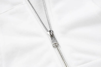 ALLNeon Y2K Aesthetic Vintage Basic Zip Up White Cropped Hoodies 2000s Fashion Big Pockets Front Hooded Long Sleeve Sweats Cute
