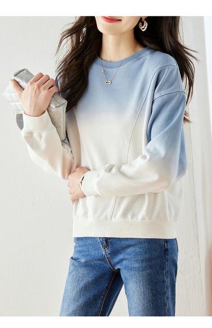 VIMLY Loose Gradient Sweatshirts for Women  Autumn Fashion Casual Round Neck Pullovers Long Sleeve Tops Female Clothes M2967