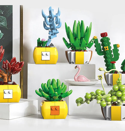 Simulation Succulents Flowers Bricks Plants Bonsai Cactus Aloe Vera DIY Assembled Toy Building Blocks Creative Kids Toys Gift