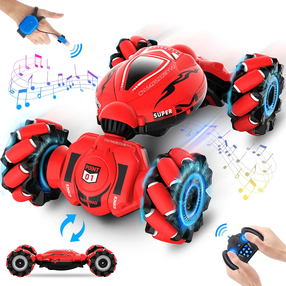 Coche acrobático todoterreno con control remoto, escala 1:18, con luz y música, para carretera, con sensor de gestos y rotación, para niños