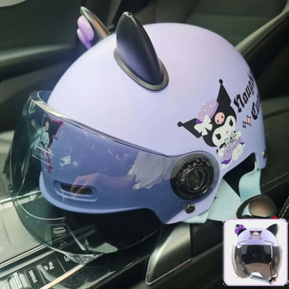 Vintage Cartoon Cute Sanrio Kuromi Helmet Electric Car Women's Summer 3C Certification Half Helmet Cute Children's Adult Helmet