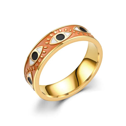 Pink Red Blue Enamel Engrave Cute Lovely Turkish Evil Eye Stainless Steel Rings 6MM Gold Color Eternity Band Rings For Women