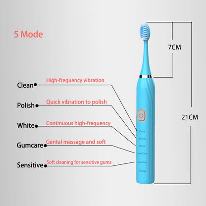 Sonic Electric Toothbrush 5 Mode USB Charger Timer Brush Rechargeable Deep Clean Tooth Brushes Replacement Heads Set For Adults