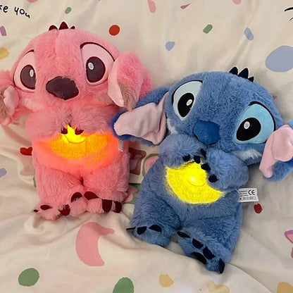 Stitch Kawaii Plush Doll Baby Sleeping Companion Sound Soothing Musical  Kawaii With Air Bag and Light Doll Breathing Gifts Toys