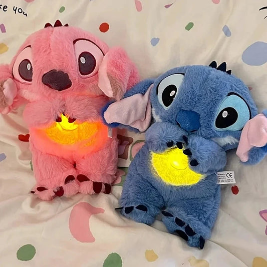 Stitch Kawaii Plush Doll Baby Sleeping Companion Sound Soothing Musical  Kawaii With Air Bag and Light Doll Breathing Gifts Toys