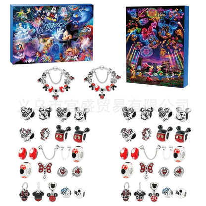 Stitch Mickey Christmas Advent Calendar Disney Bracelets 24 Days Xmas Countdown Calendar Diy Jewelry Making Kit Kid'S Gifts