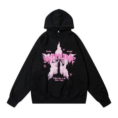 American street style pattern printed hooded sweater men's and women's autumn and winter casual fashion couple's coat