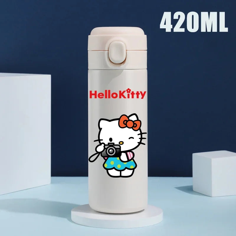 Sanrio 420 ML Thermos Mug Hello Kitty Cartoon 304 Stainless Steel Portable Water Cup Travel Water Bottle Kawaii Cups Kids Gifts
