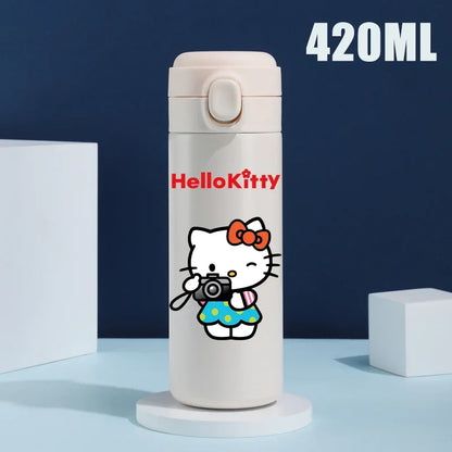 Sanrio 420 ML Thermos Mug Hello Kitty Cartoon 304 Stainless Steel Portable Water Cup Travel Water Bottle Kawaii Cups Kids Gifts