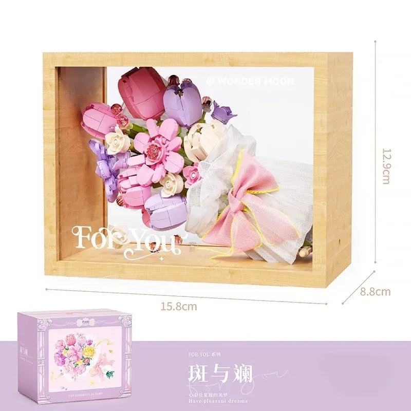 Blocs de construction Wekki Bouquet de fleurs éternelles Cadre photo Puzzle à monter soi-même Jouet créatif Cadeau d'anniversaire Collection Ornement
