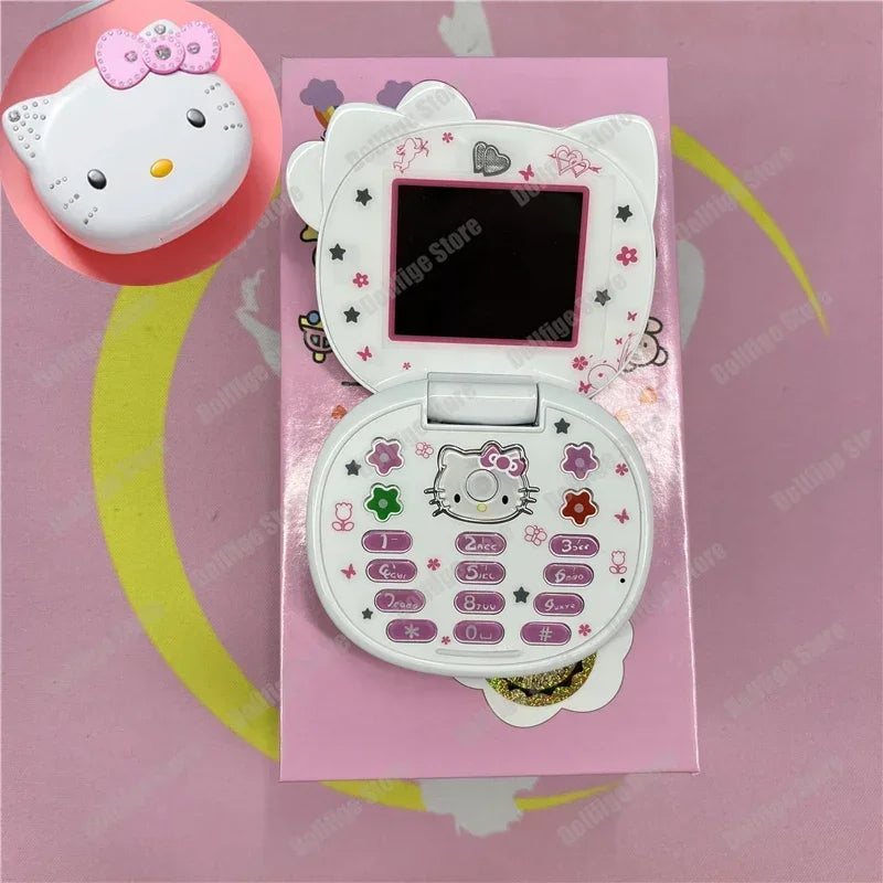 2024 New Product In Stock Cartoon Cute San Liou Kitty Flip Phone White Pink Mini Phone Children's Fashion Model Toy Youth Gift