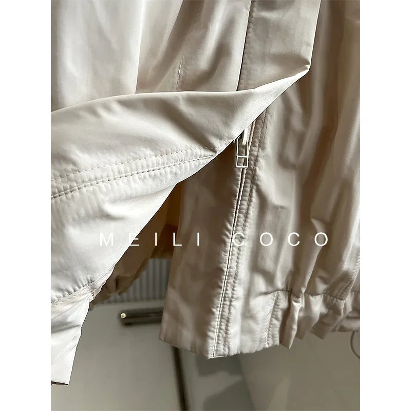 ALSEY Miyake Pleated Solid Collar Hooded Fashion Women's Jacket 2024 Autumn Winter New Long-sleeved Slim Lengthened Windbreaker