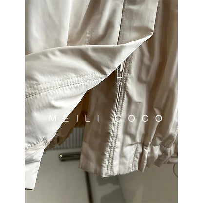 ALSEY Miyake Pleated Solid Collar Hooded Fashion Women's Jacket 2024 Autumn Winter New Long-sleeved Slim Lengthened Windbreaker