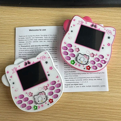 2024Hot Sanrio Hello Kitty Kawaii Mini Flip Phone I68 Girl Mobile Phone Student Anime Phone Music Mobile Phone Kid Birthday Gift