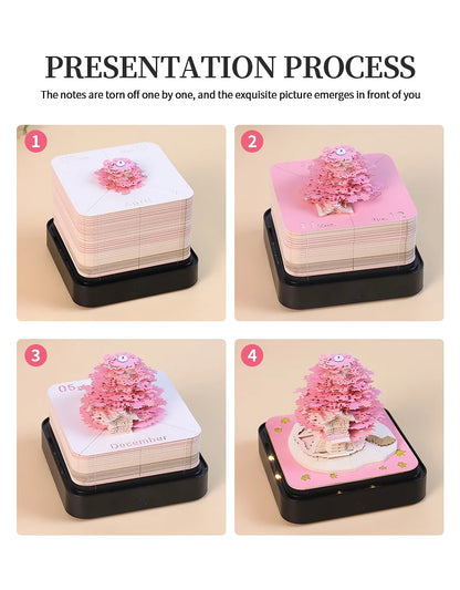 Omoshiroi Block 3D Notepad 3D Calendar 2024 Sakura Tree House 284Sheets Memo Pad Sticky Notes Paper Cute Notepads Christmas Gift
